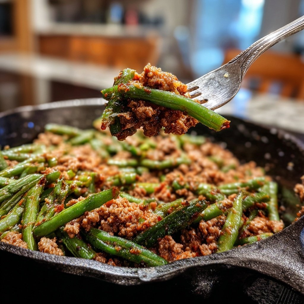 Hamburger Meat And Green Bean Skillet