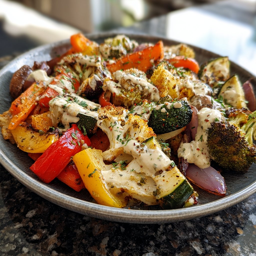 Healthy Dinner Roasted Veggie Tahini Plate